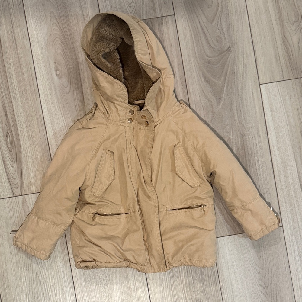 Zara Kids Beige Hooded Puffer Jacket